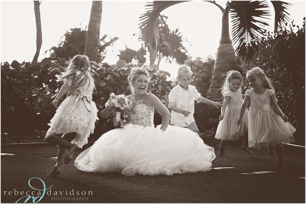 fun black and white of bridesmaids