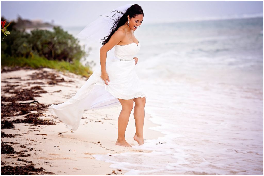 bride in water wind blown dress