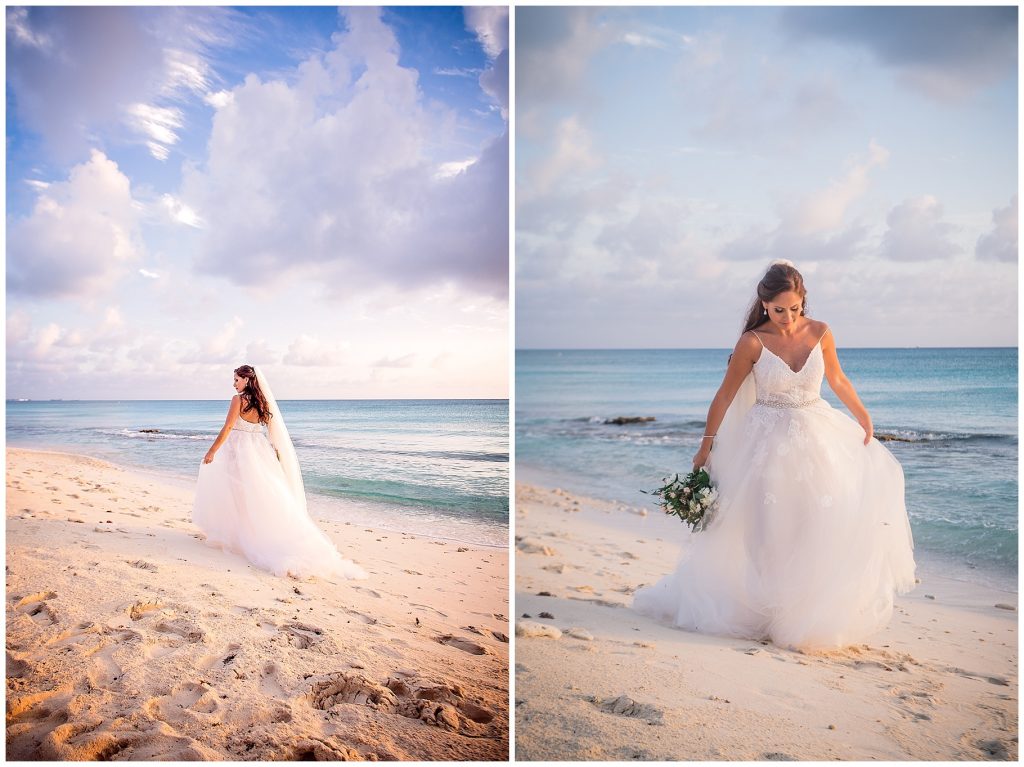 bride on beach cayman