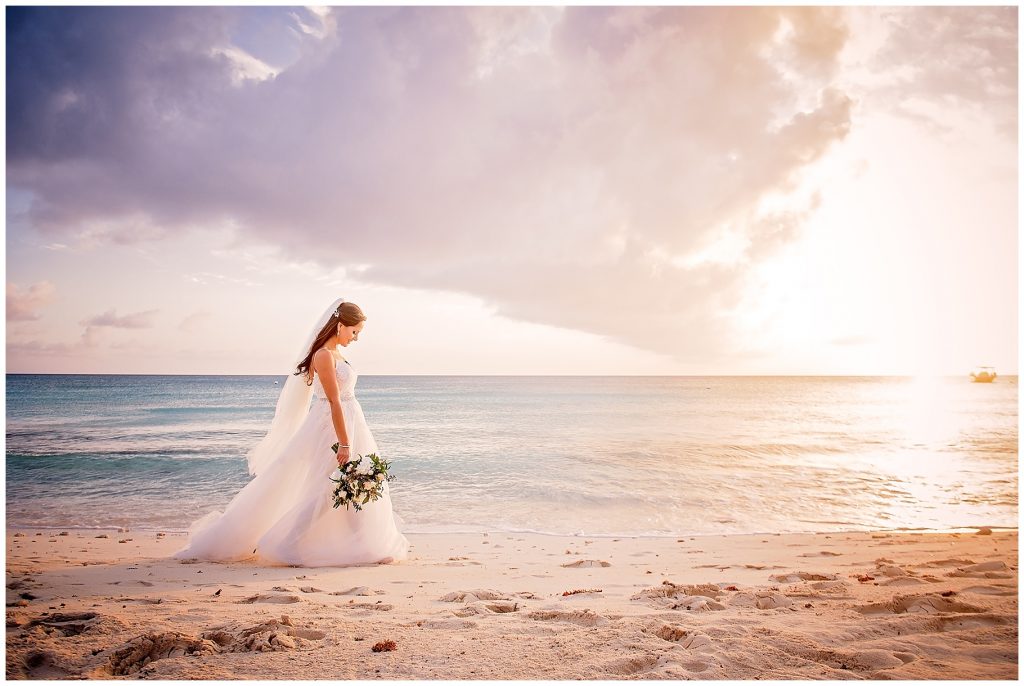 bride on beach cayman