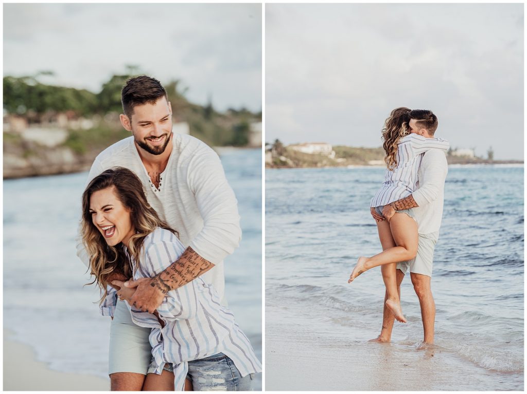 white and blue outfits in ocean