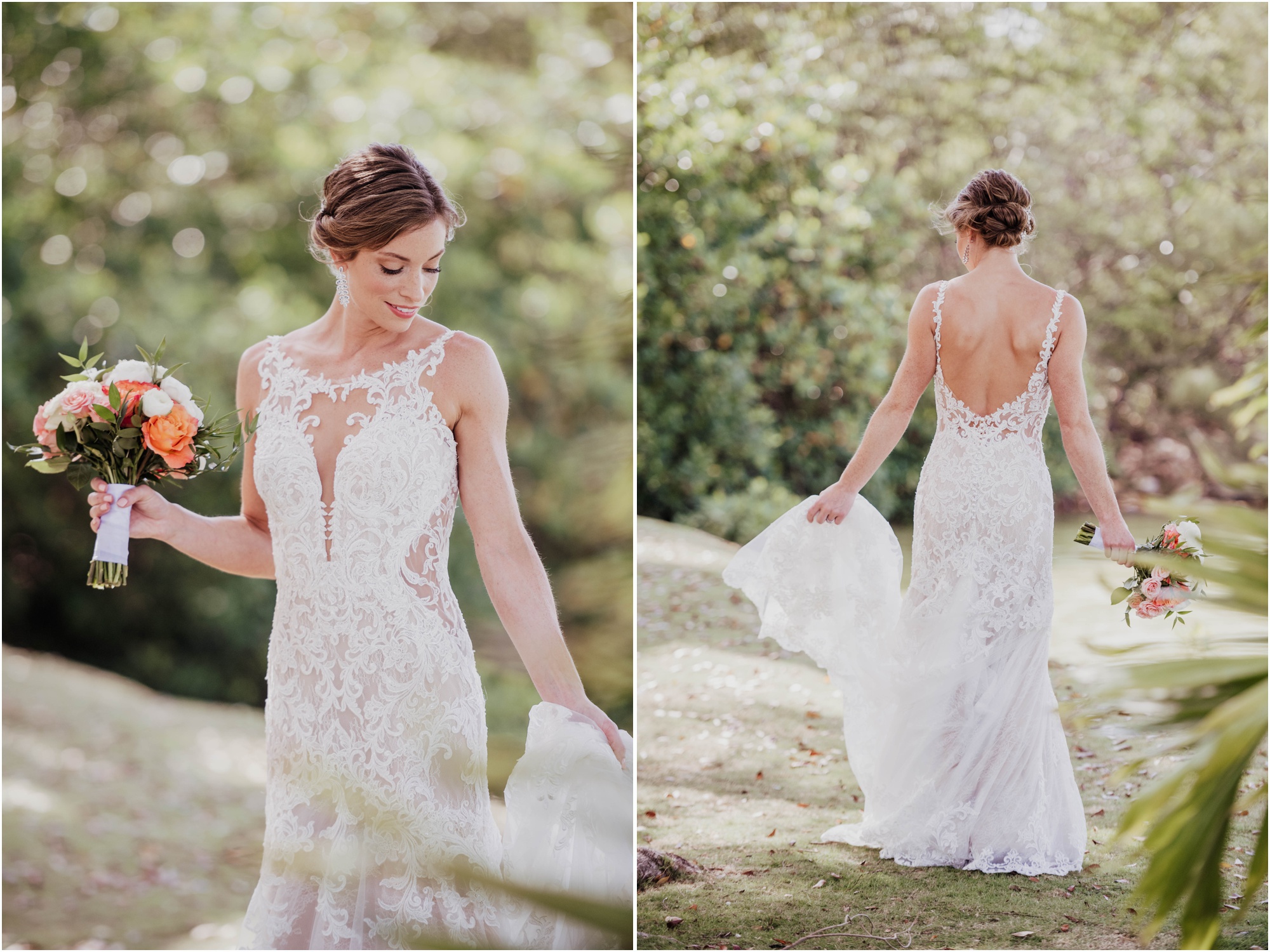 bride in garden wearing Essence of Austria gown