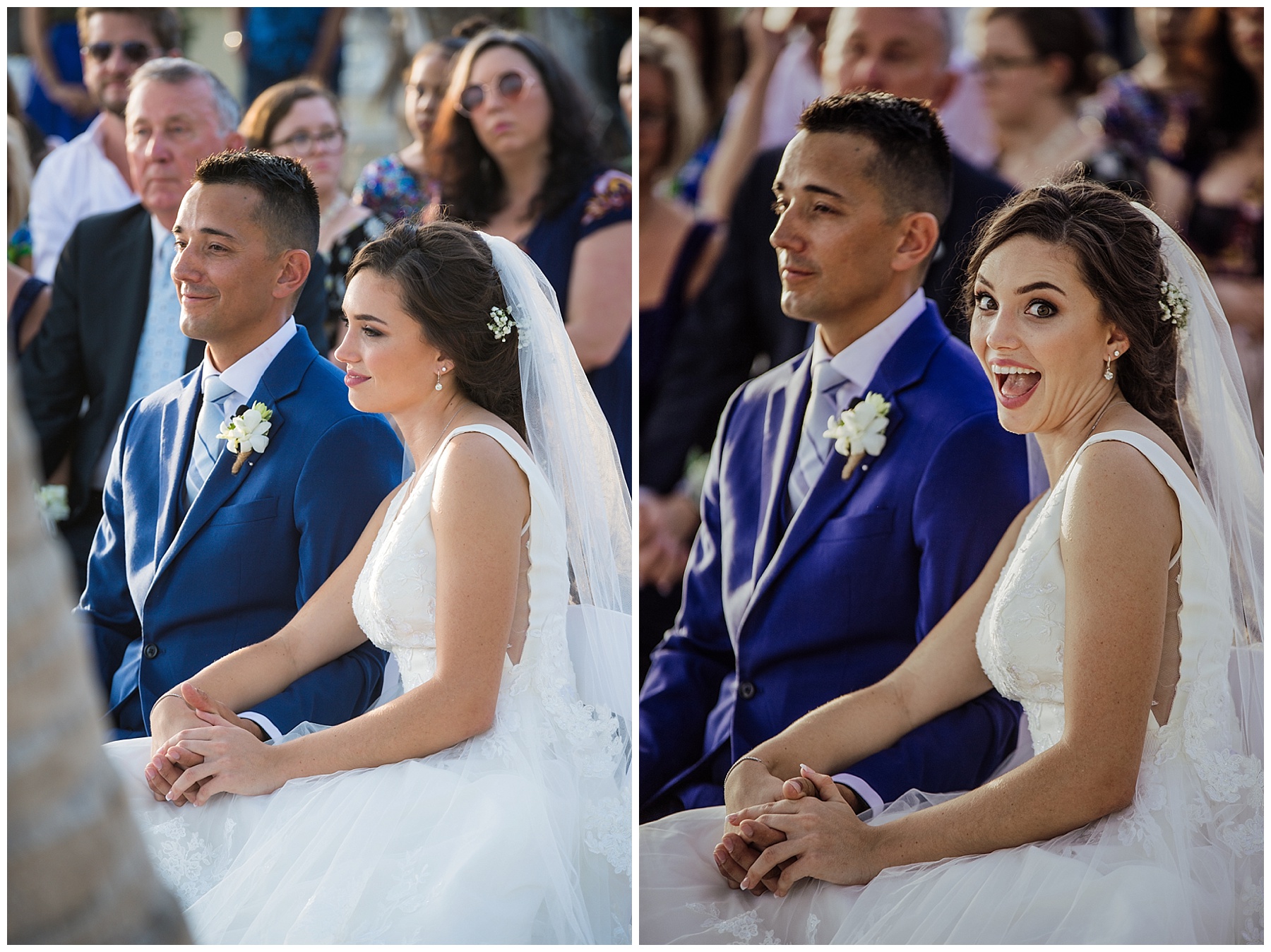 groom in navy blue suits waits for bride