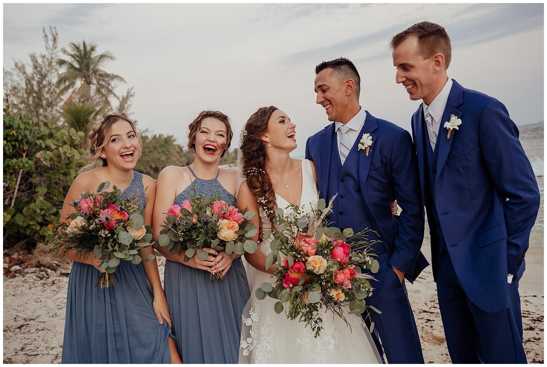 bride with boho bouquet on beach