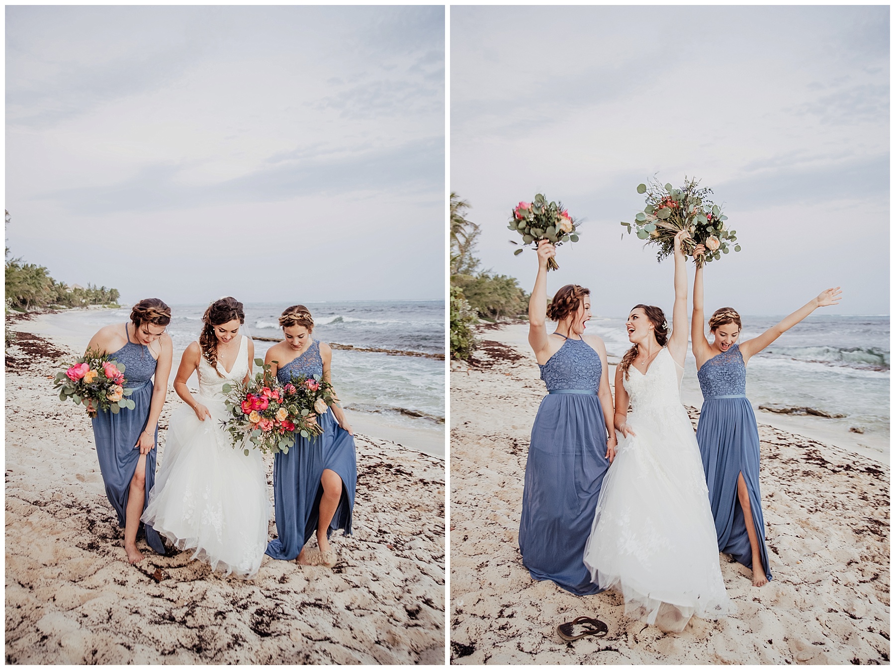 bridesmaids in smokey blue