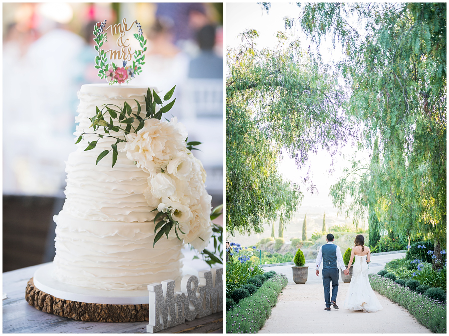 lavender decorated boho wedding cake