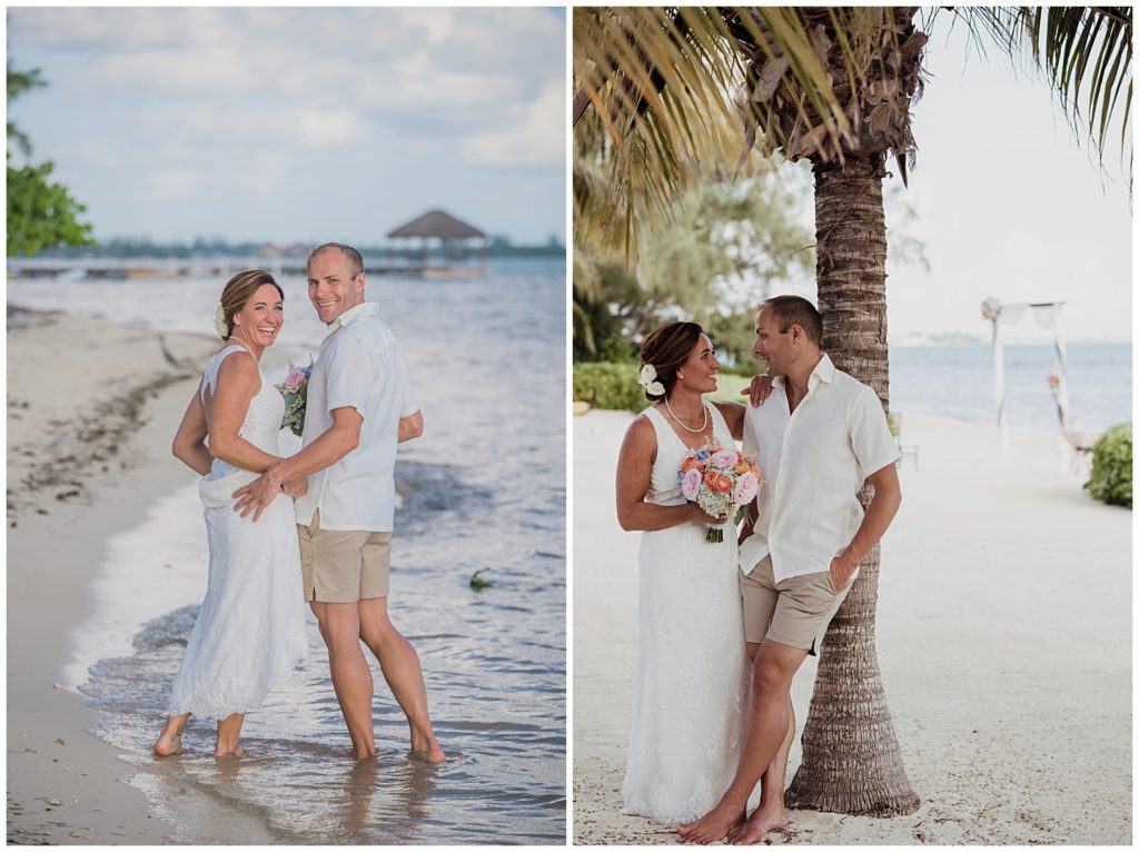 wedding couple in shorts khaki and white caribbean