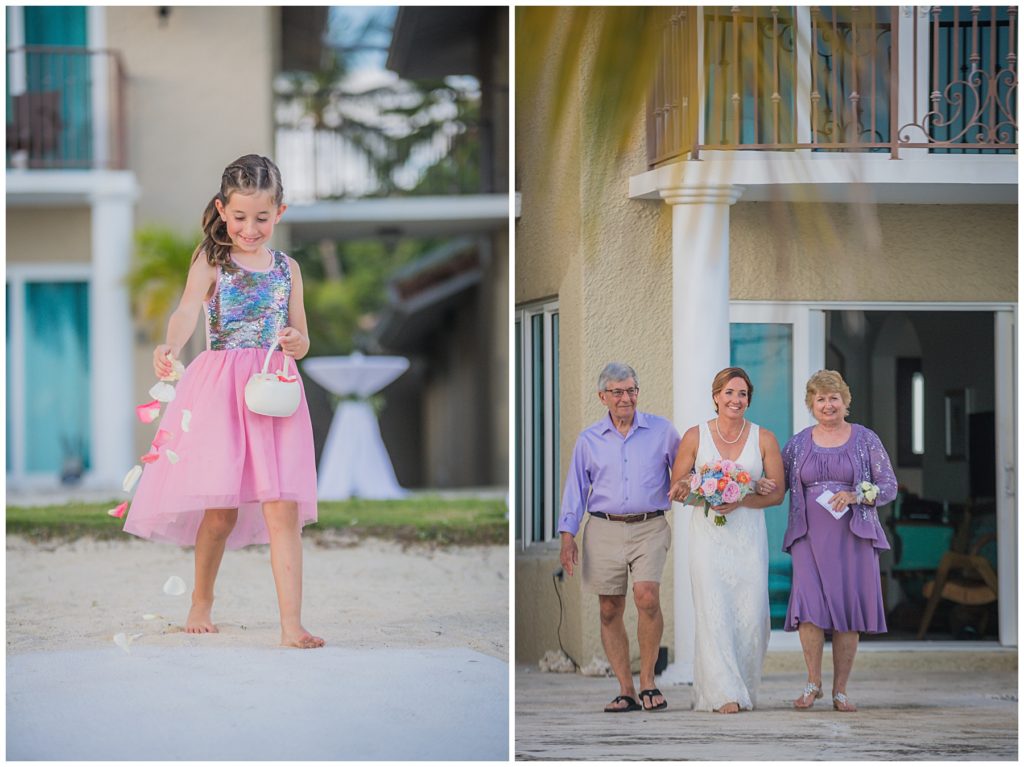 family and friends walk out of villa mora straight on to beach