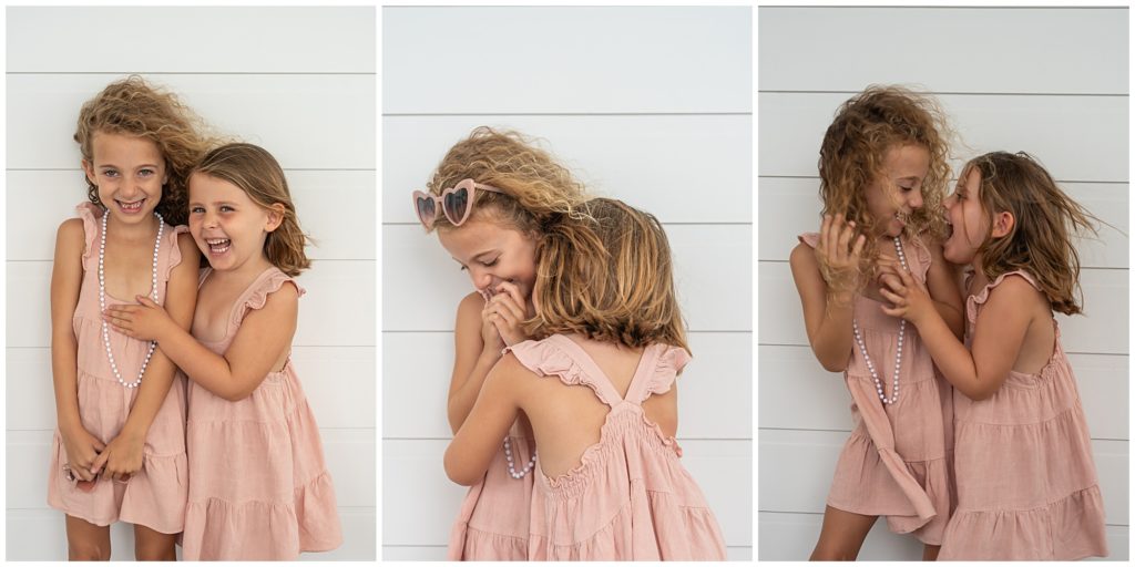 sisters in pink dresses