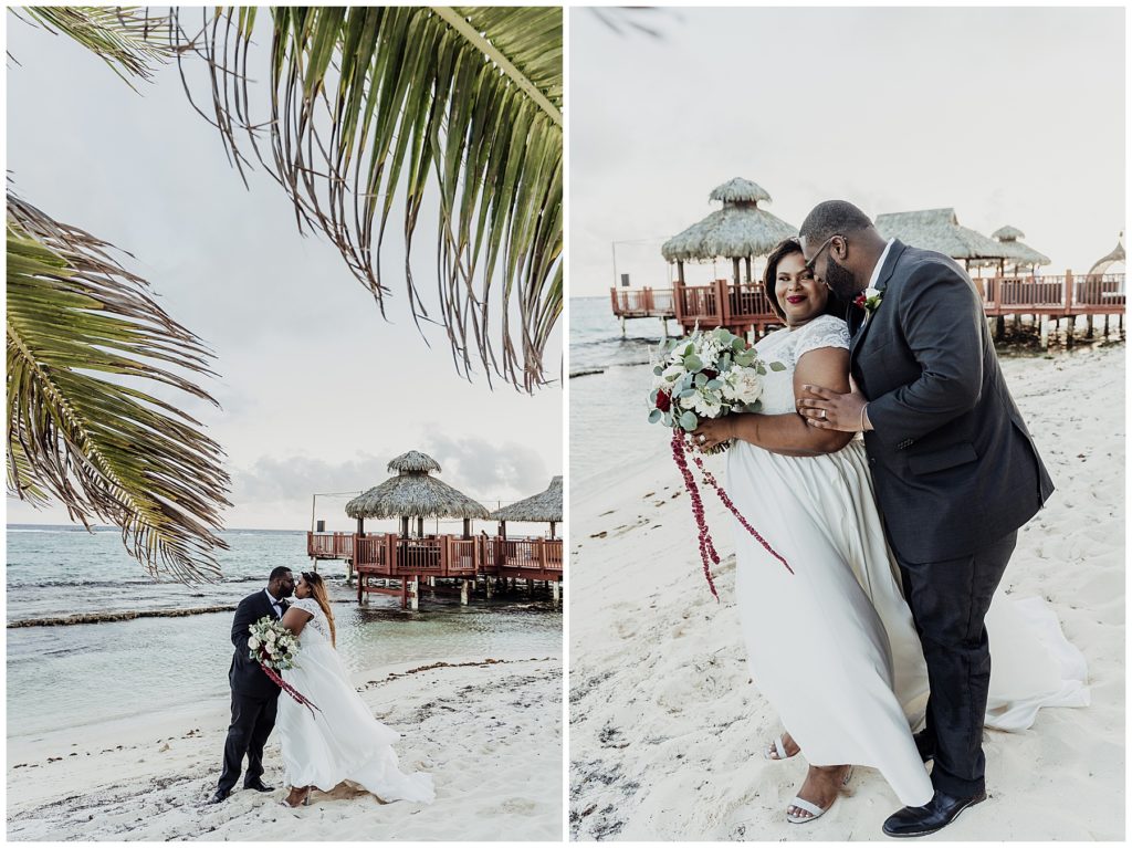 bride and groom on beach