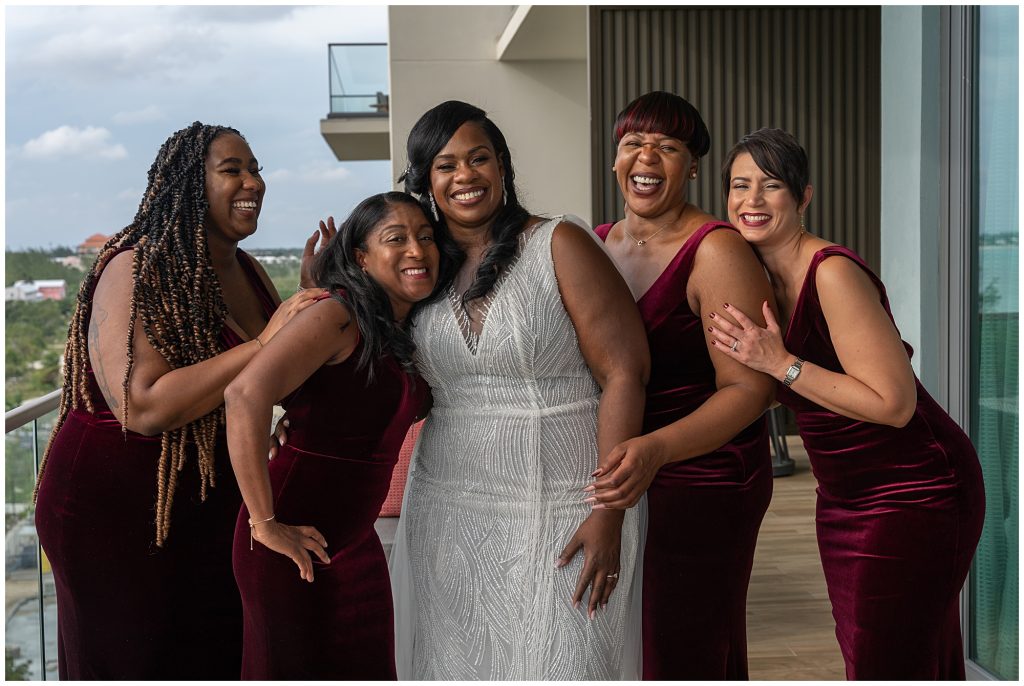 sunset bay wedding, getting ready, kimpton bridesmaids